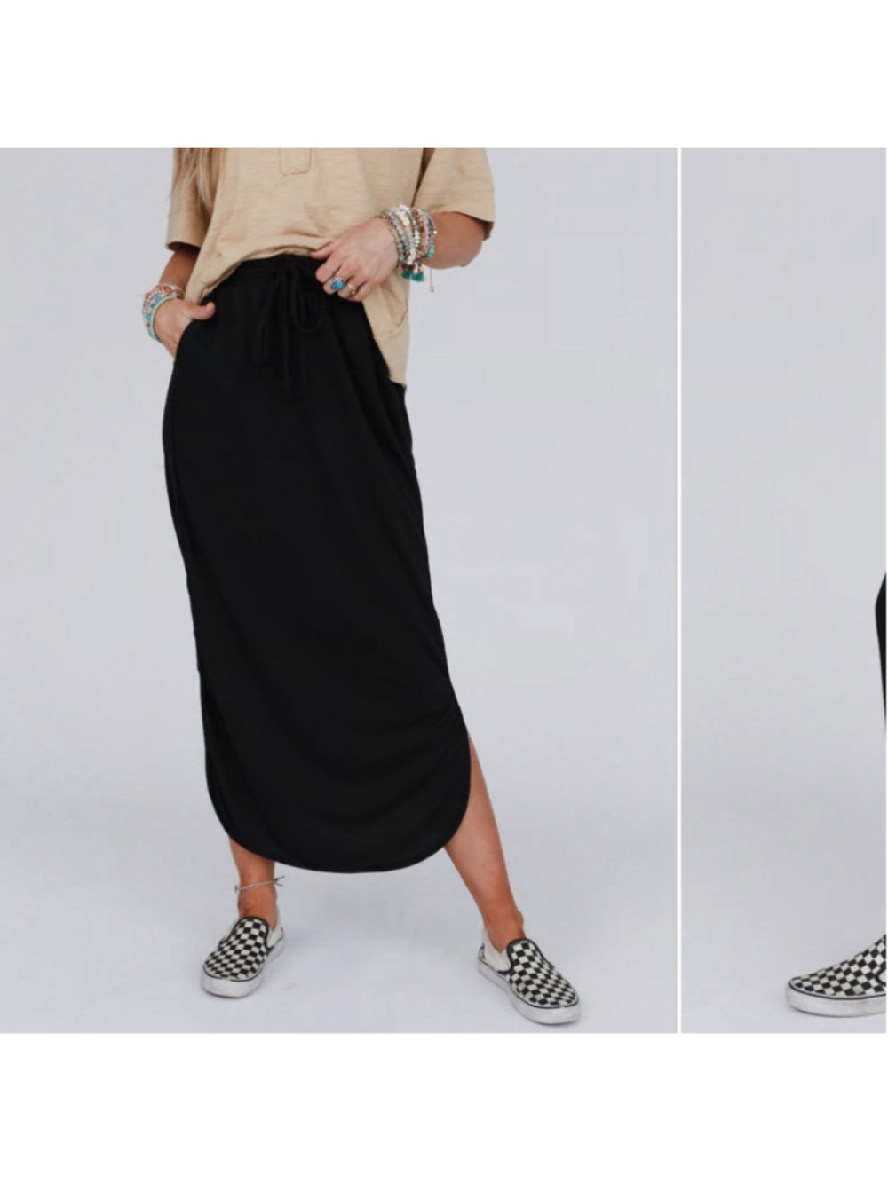 Three Bird Nest So Comfy Drawstring Black Maxi Skirt Size Small NEW with tags